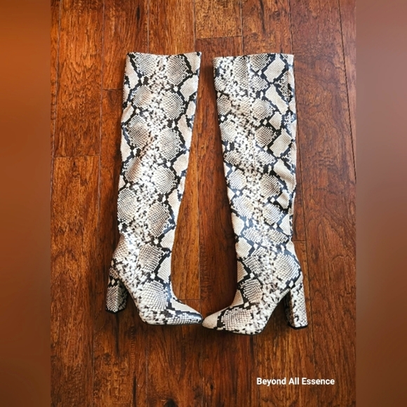 SOLD-Call It Spring Like New Syntheic Snake Skin High Knee Boots - Picture 5 of 12